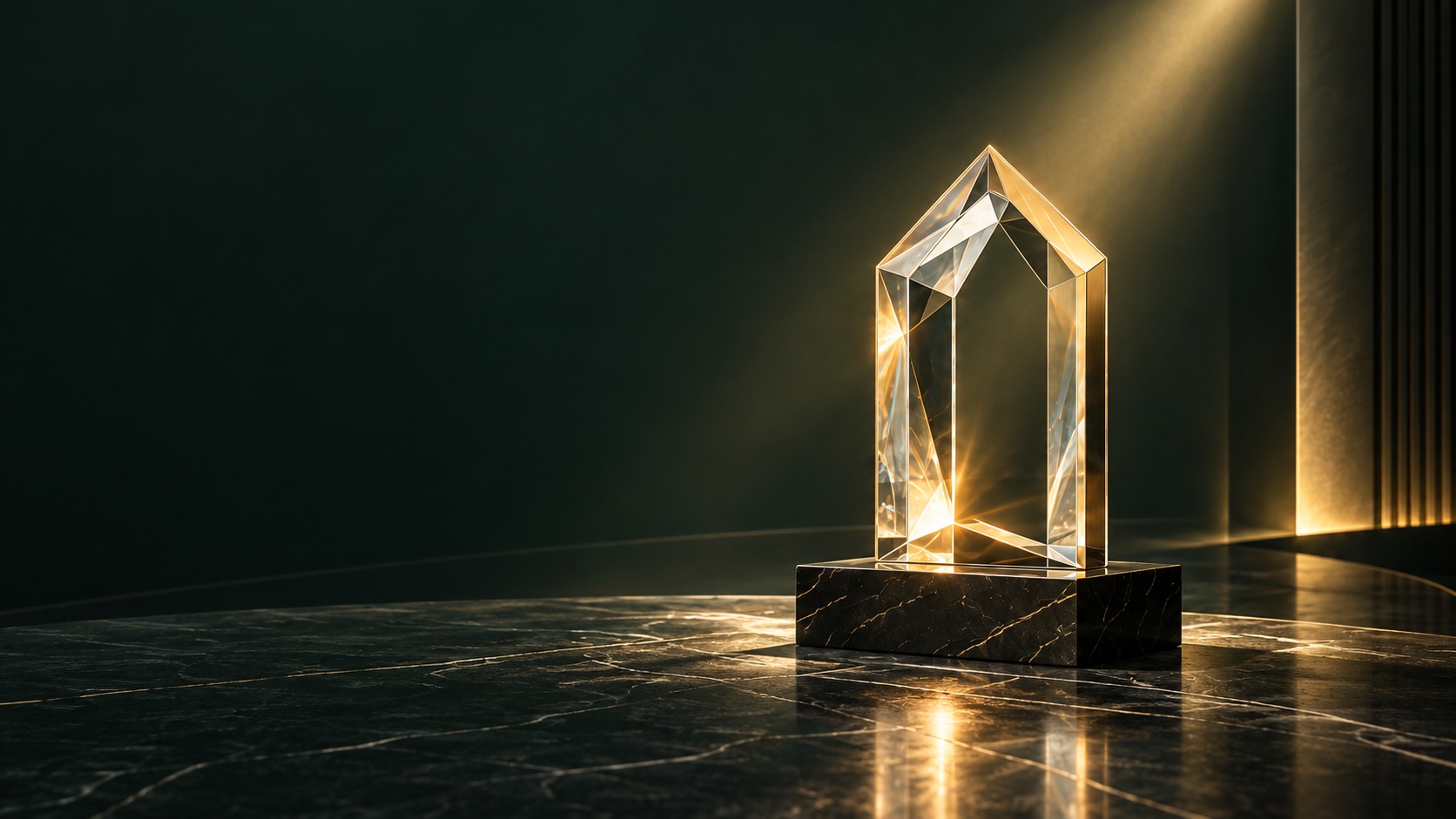 Concept trophy: crystal architectural portal with champagne-gold frame